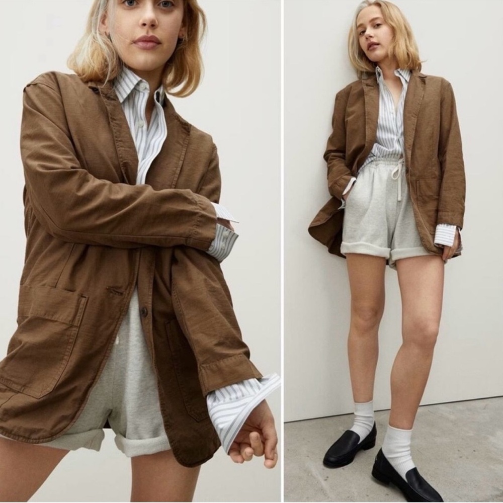 Everlane Fatigue Blazer size S Oversized Walnut Brown Organic Cotton Linen
